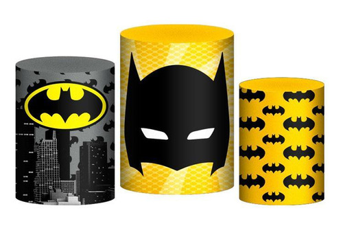 Trio Capa Cilindro Batman 3d Em Tecido Com Elástico