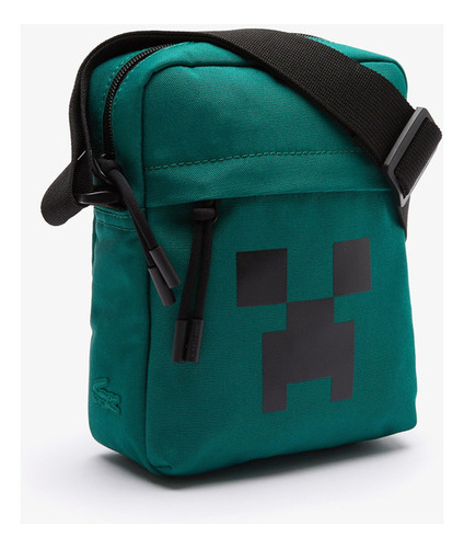 Mariconera, tiracolo, vertical, estampa de Minecraft, cor verde, alça de ombro, preto, design de tecido liso