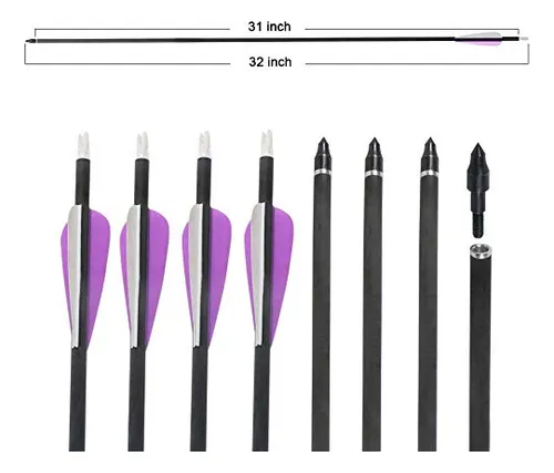 Flecha 32 Inch Carbon Punta Removible X 12 Violeta Blanco