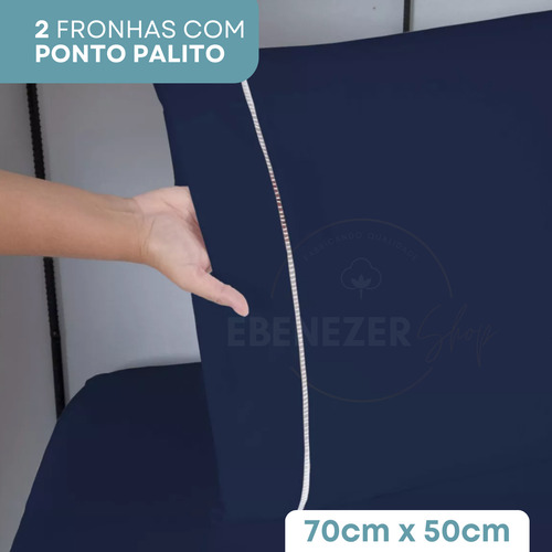 Jogo De Cama 4 Peças Casal C/ Fronha Percal 400 Fios Ponto Palito Extra Macio Suave Cor Azul Marinho Premium