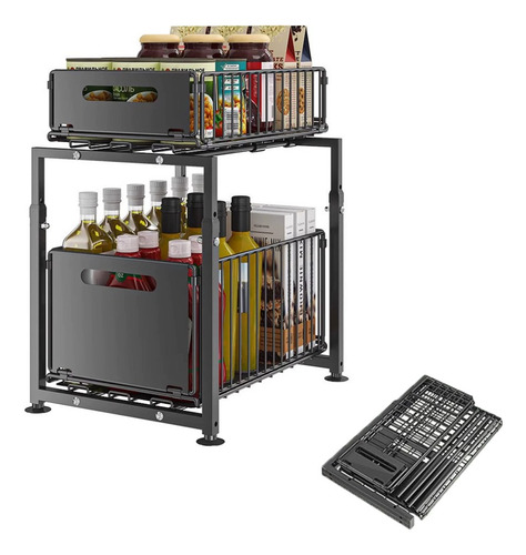 Estante Organizador De 2 Niveles Para Cocina/baño Plegable Negro