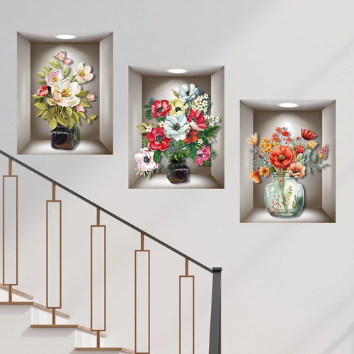 Calcomanías De Pared 3d Flores Vintage, 3 Piezas