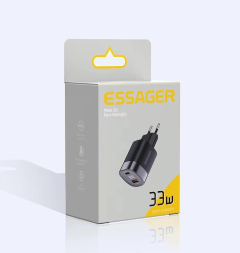 Carregador Essager Turbo Gan 33w Display Usb A +type-c Preto Preto