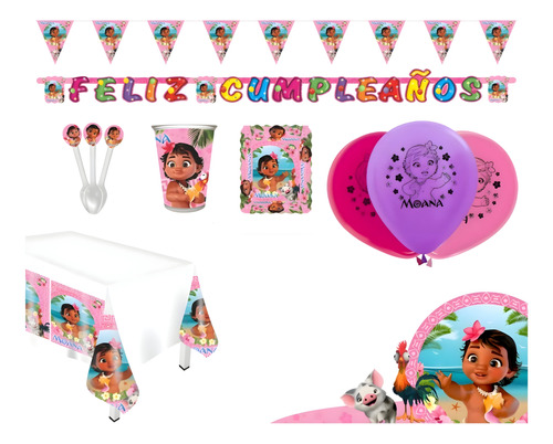 Kit Infantil Decoración Fiesta - Moana Bebé X12 Invitados