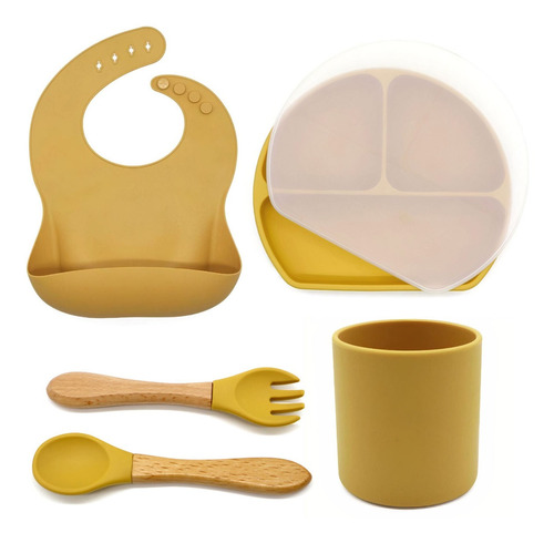 Kit Para Bebés, Plato, Vaso, Cubiertos Y Babero, Silicona