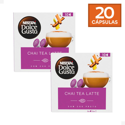 Kit 20 Capsulas Dolce Gusto Chai Tea Latte Chá Preto