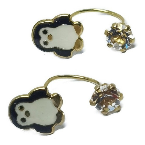Aretes De Pinguino Y Zirconia Tipo Telefono Oro Laminad