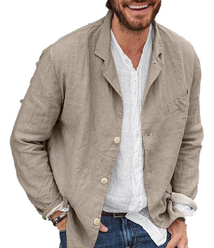 Chaqueta De Algodón Y Lino For Hombre Primavera Otoño Casual