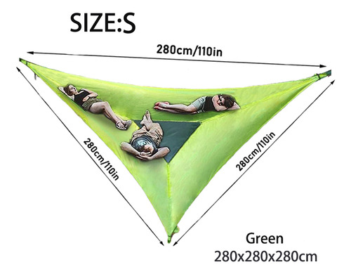 Hamaca Triangular De 280 Cm, Multipersonales, Color Verde