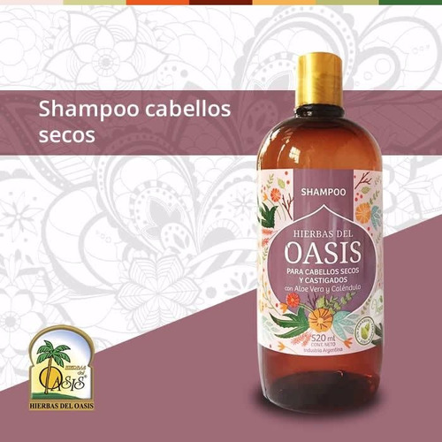 Imagen 2 de 3 de Shampoo Para Cabellos Secos Y Castigados Con Aloe Vera Y Caléndula Hierbas Del Oasis Vegan Sin Parabenos