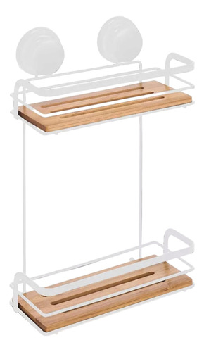 Organizador Para Ducha Bamboo Doble Recto Succion Reforzada Color Blanco