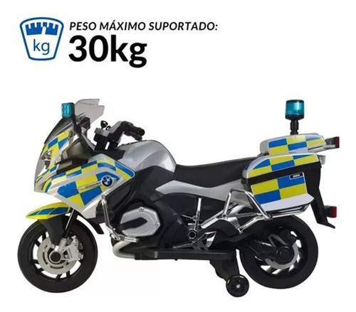 Mini Moto Elétrica Infantil 12v Bmw R 1200rt Prata Som E Luz