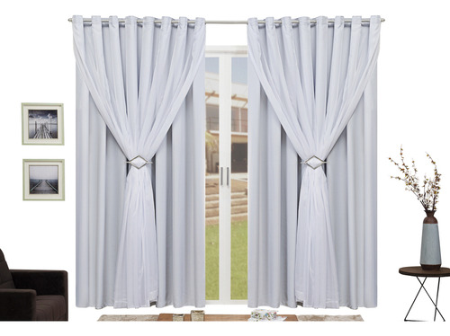 Cortina Blecaute+voil: Tecido Grosso Privacidade Ic 10x2,60 Cor Gelo