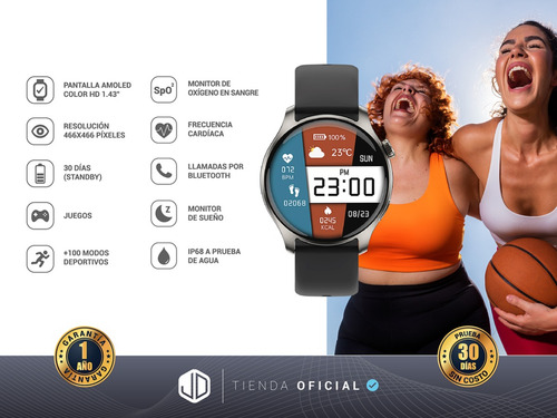 Smartwatch Jd Hawai 1.43 Bluetooth Negro Llamadas Spo2 Cta-*