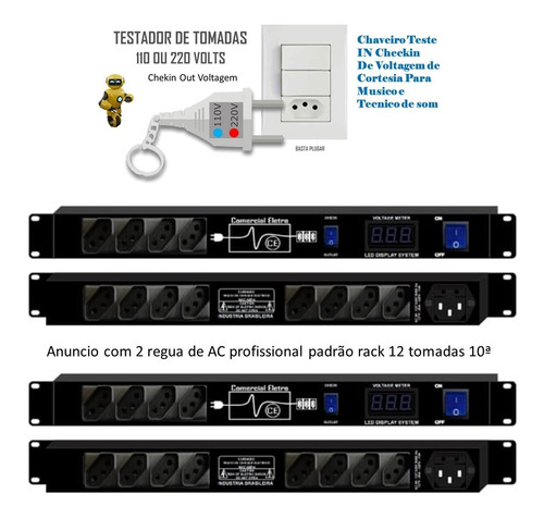 Imagem 4 de 8 de Regua De Ac Profissional Padrão Rack 12 Tomadas 10a Led Azul