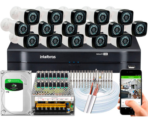 Imagem 1 de 5 de Kit Cftv 16 Cameras Segurança 1080p Full Hd Dvr Intelbras 16