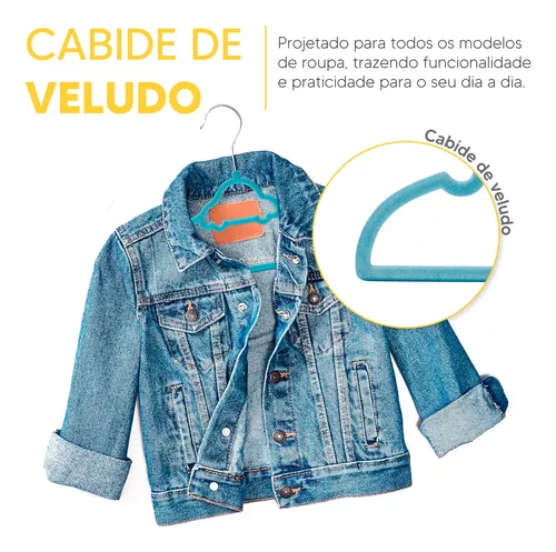 Kit 50 Cabides Veludo Roupa Infantil Slim Antiderrapante