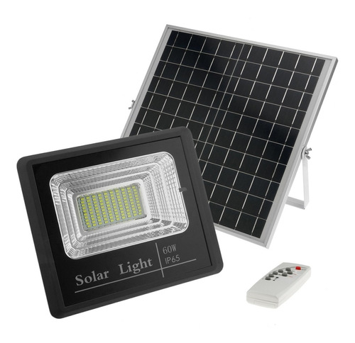 Foco Luz Led 60w C/ Panel  Solar +  Control Patio Jardín Bde