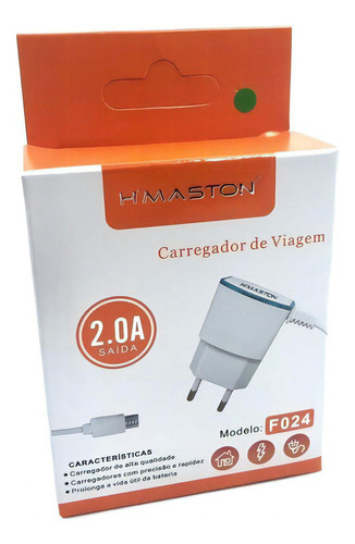 Carregador Rápido De Celular Micro Usb V8 Bivolt H'maston Cor Branco