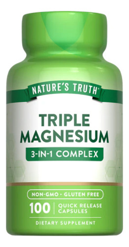 Nature's Truth Suplemento Complejo de Triple Magnesio 100 Cápsulas de 420 Mg Para 3 Meses