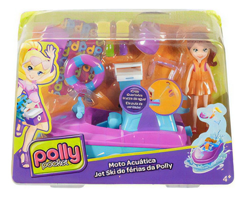 Muñeca y vehículo, Polly Pocket, Lila y moto acuática, Mattel