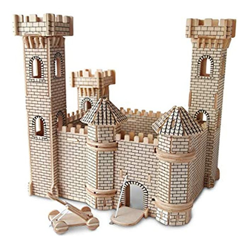 Puzzle 3d Con Diseño De Castillo De Madera Para Manualidade