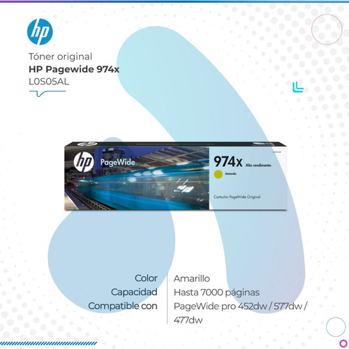 Cartucho Pagewide Hp 974x (l0s05al) Amarillo - Pagewide 452