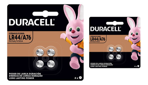 08 Pilhas Baterias Botão Lr44 Duracell - 2 Cartelas