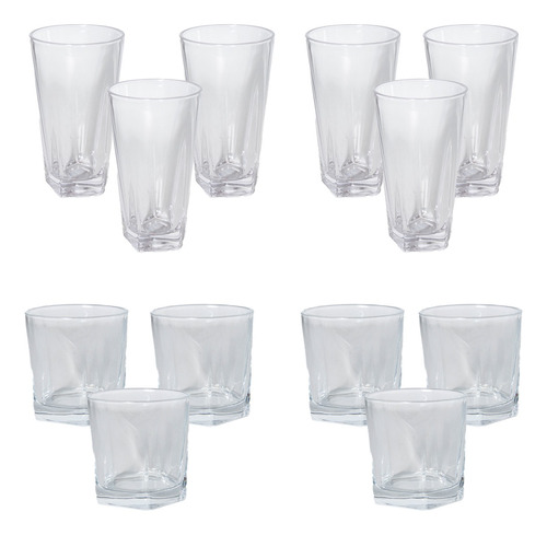 Set X12 Vasos Vidrio X6 Alto Trago Vaso Whisky X6 Pentagonal