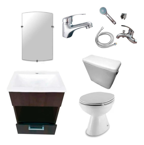Imagen 1 de 9 de Juego Baño Completo Vanitory Sanitarios Griferia Monocomando