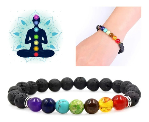 Pulsera Piedra Volcánica 7 Chakras Yoga Meditación