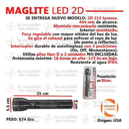 Linterna Led Maglite Rebel 2d Tactica 412mt Potentes 168lume