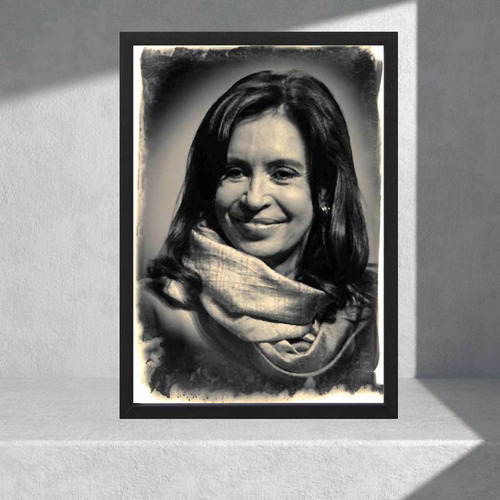 Cuadro Decorativo Cristina Kirchner Cfk 10 - A3 30x40 Gris Negro