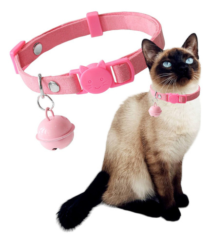Collar Para Gato Con Cascabel Ajustable Suave Y Comodo Color Rosa