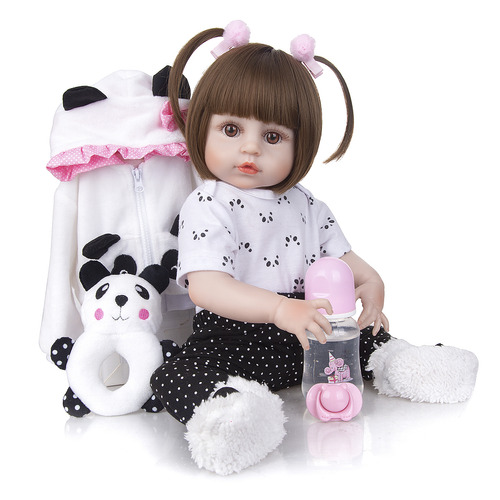 Boneca Bebê Reborn Panda Menina Realista 48CM Silicone 