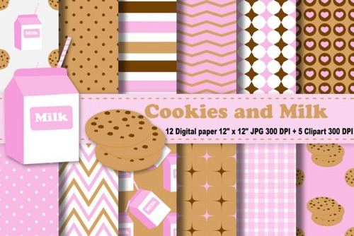 Kit De Papel Imagenes Digital Galletitas Cookies Leche 78056