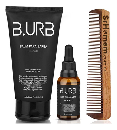 Kit Balm Uptown E Óleo Harlem Pente Duplo Barba 140ml + 30ml