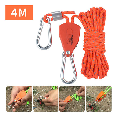 Zzc Colgador De Cuerda Con 2 Poleas Y Trinquete, 4 Mm, 4 M,