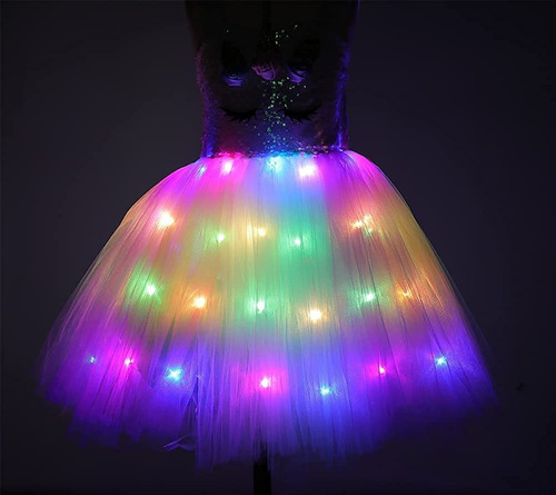 Vestido De Unicornio Led #3pcs For Niñas Con Luz Arcoíris