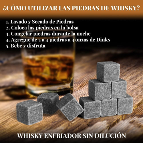 Juego De 9 Piedras Y Bolsa Reutilizables Para Whisky Pinzas