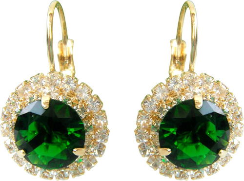 18k Chapado Oro Círculo Verde Zircon Esmeralda Cristal...