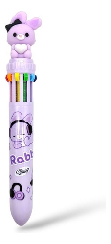  Boligrafo Retractil Multicolor X10 Colores Diseño Rabbit   