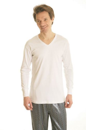 Imagen 1 de 6 de Camiseta Interlok Manga Larga Escote V Algodon Mercerizado