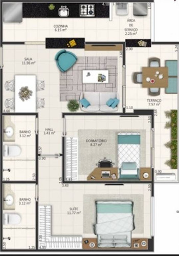 Imagem 1 de 1 de Apartamento, 2 Dorms Com 62 M² - Guilhermina - Praia Grande - Ref.: Gf67