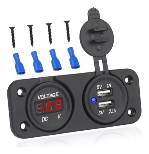 Panel Doble Adaptador 2usb + Voltímetro 12-24v Auto Camión