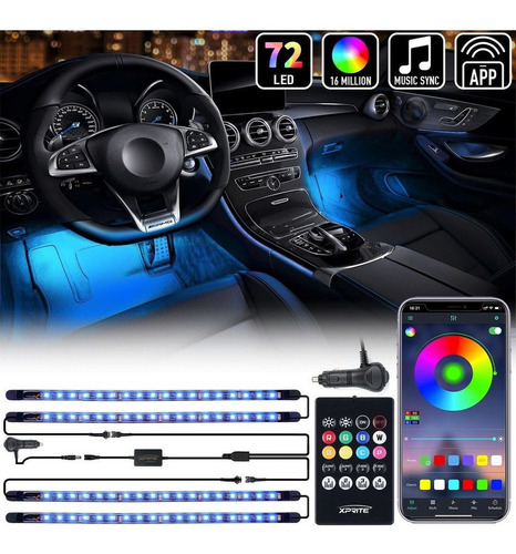 Xprite Rgb Led Car Interior Bluetooth Tiras De Luz Con Contr