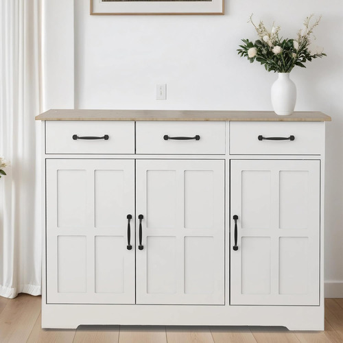 Aparador De Buffet Con Puertas De Rejilla Y 3 Cajones