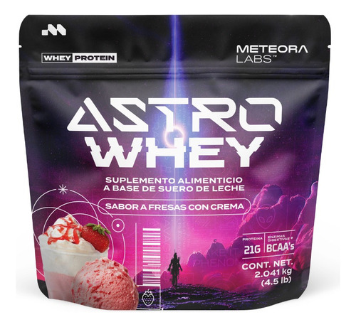 Proteína Astro Whey Meteora Labs | 21g, Aminoácidos, 2kg Sabor Fresas con crema