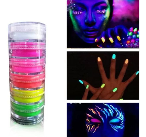 Pigmento Neon Para Unhas E Maquiagem - 6 Un Diferentes Roxo, Azul, Rosa, Laranja, Amarelo E Verde.