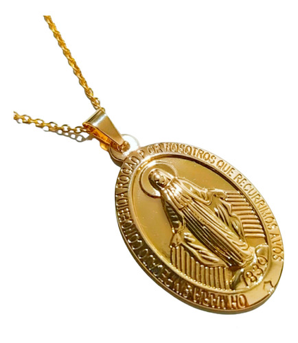 Medalla De La Virgen De La Milagrosa En Acero + Cadena 